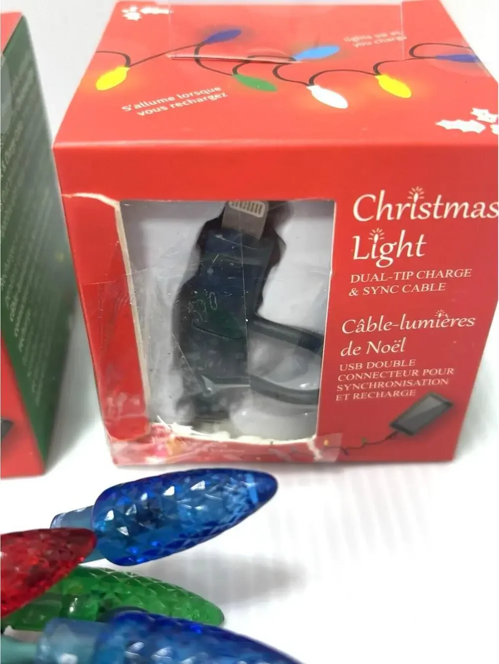 Dual-Tip Charge Sync Cable Christmas Lights Glow 3 Sets USB Phone Charger NEW